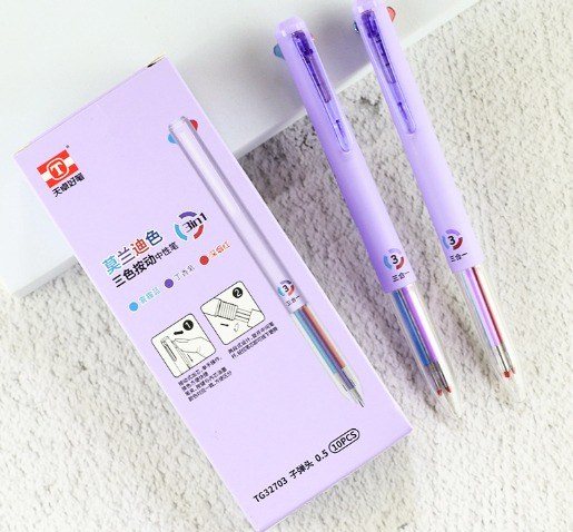 Bút bi bấm mực gel với 3 ngòi màu khác nhau B106 - Thân tím