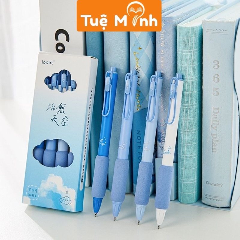 Bút bi bấm trong suốt hình gấu cute B37 - Bút bi Lopet cài kim loại xanh dương B85 lt-1289