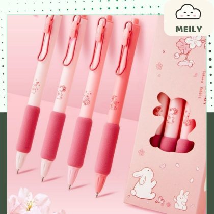 Bút bi Lopet thỏ anh đào cài kim loại hồng ngòi 0.5mm B84
