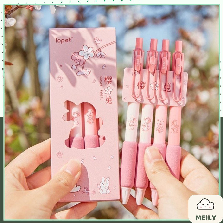 Bút bi Lopet thỏ anh đào cài kim loại hồng ngòi 0.5mm B84