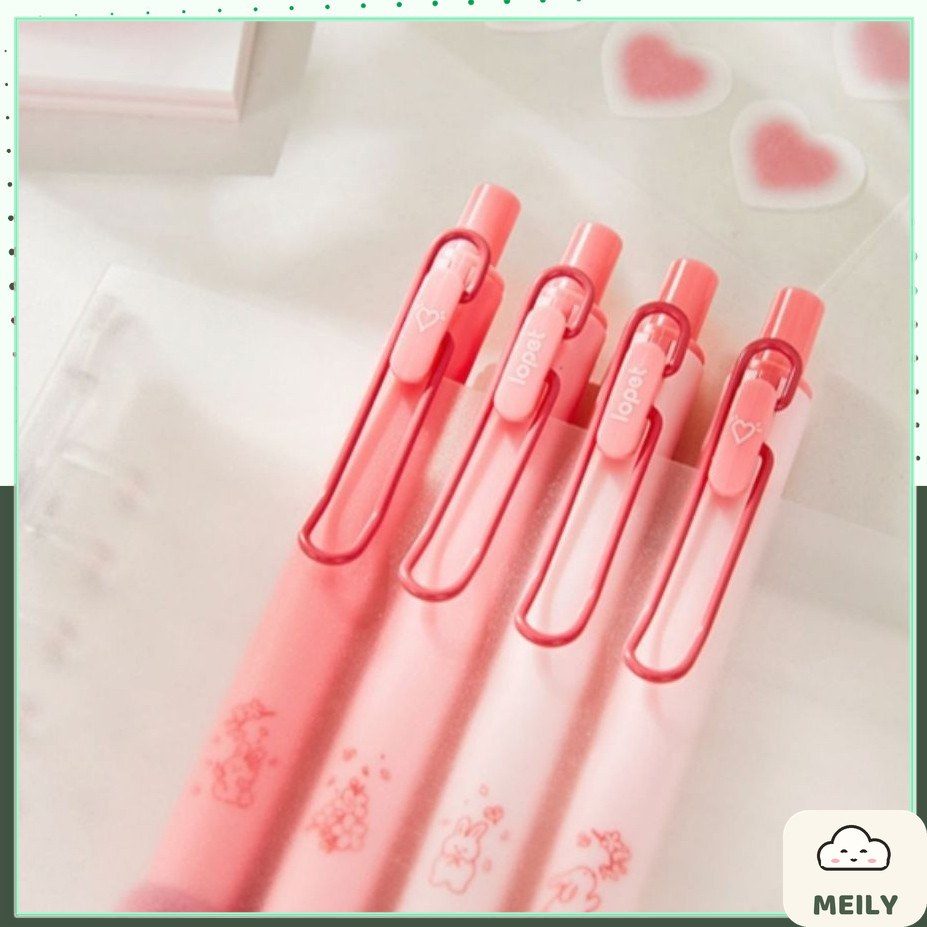 Bút bi Lopet thỏ anh đào cài kim loại hồng ngòi 0.5mm B84