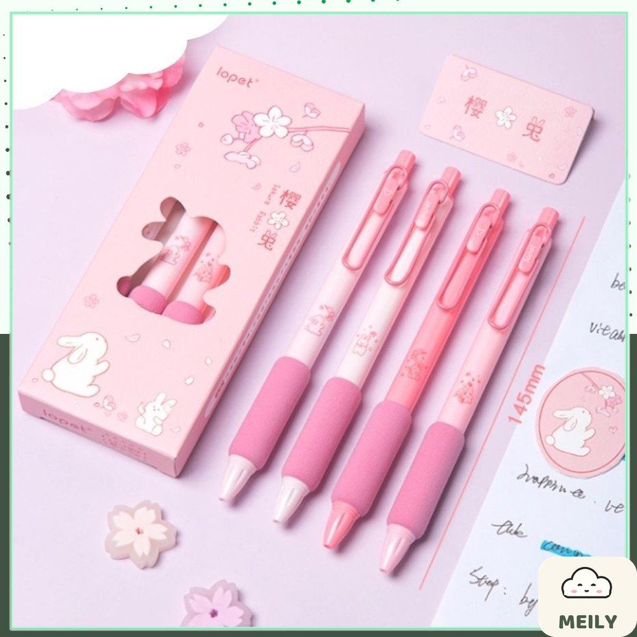 Bút bi Lopet thỏ anh đào cài kim loại hồng ngòi 0.5mm B84