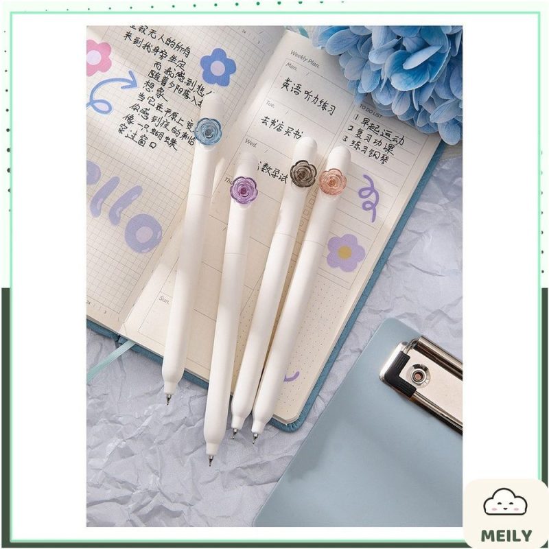 Bút cài xoay bông hoa hồng ngòi bi mực gel B116