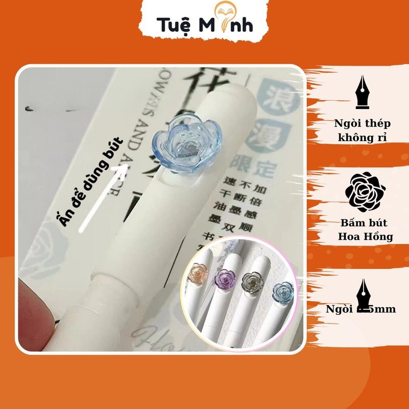 Bút cài xoay bông hoa hồng ngòi bi mực gel B116 - Ruột bút B116R