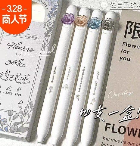 Bút cài xoay bông hoa hồng ngòi bi mực gel B116 - thân dòng chữ fwx-051