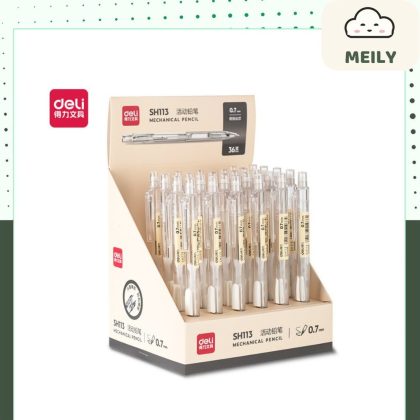 Bút chì bấm cạnh bút phong cách basic thân trong suốt Deli kèm đầu tẩy 0.5mm