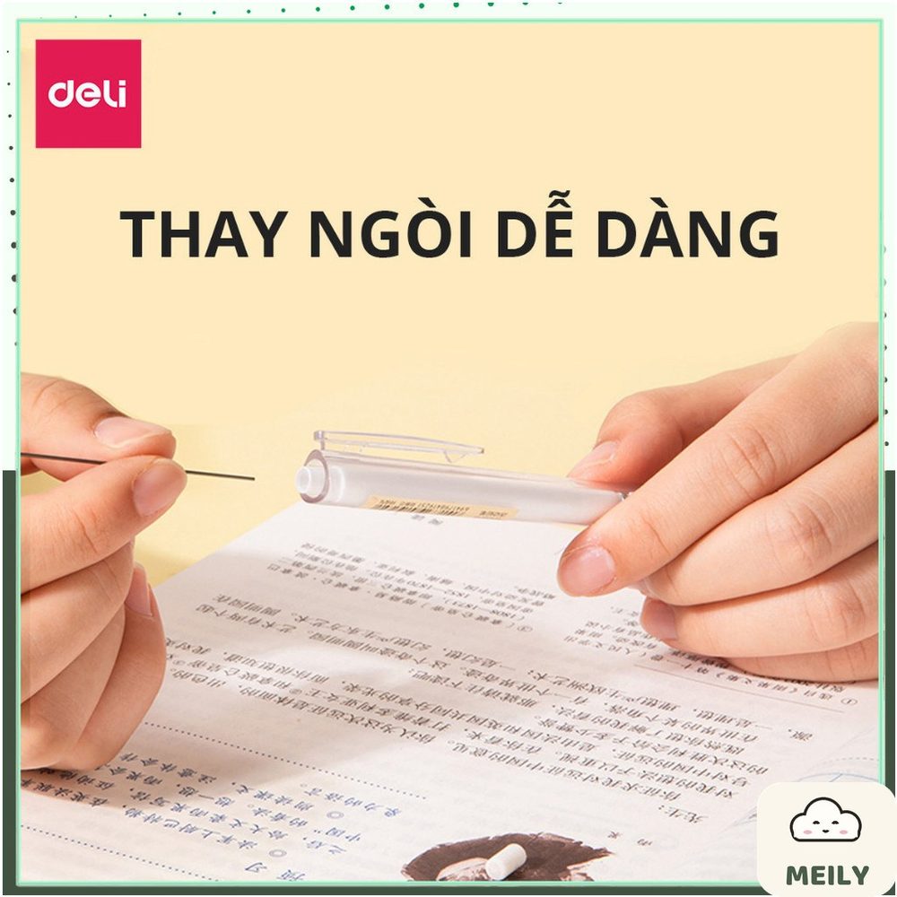 Bút chì bấm cạnh bút phong cách basic thân trong suốt Deli kèm đầu tẩy 0.5mm