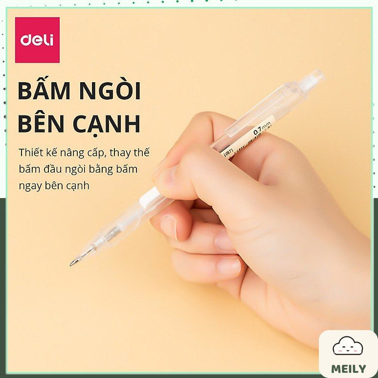 Bút chì bấm cạnh bút phong cách basic thân trong suốt Deli kèm đầu tẩy 0.5mm