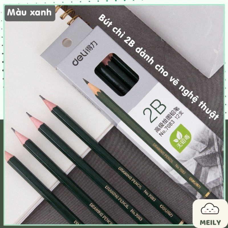 Bút chì Deli gỗ HB 2B thân pastel
