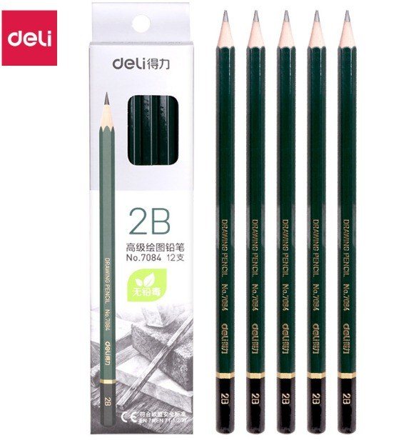 Bút chì Deli gỗ HB 2B thân pastel - Xanh no.7084