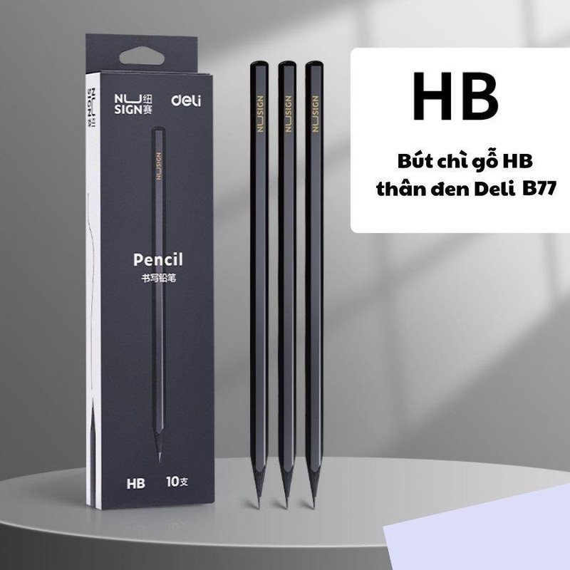 Bút chì HB/2B gỗ thân nhiều màu pastel B75 - Bút chì gỗ HB thân đen Deli B77 ns722