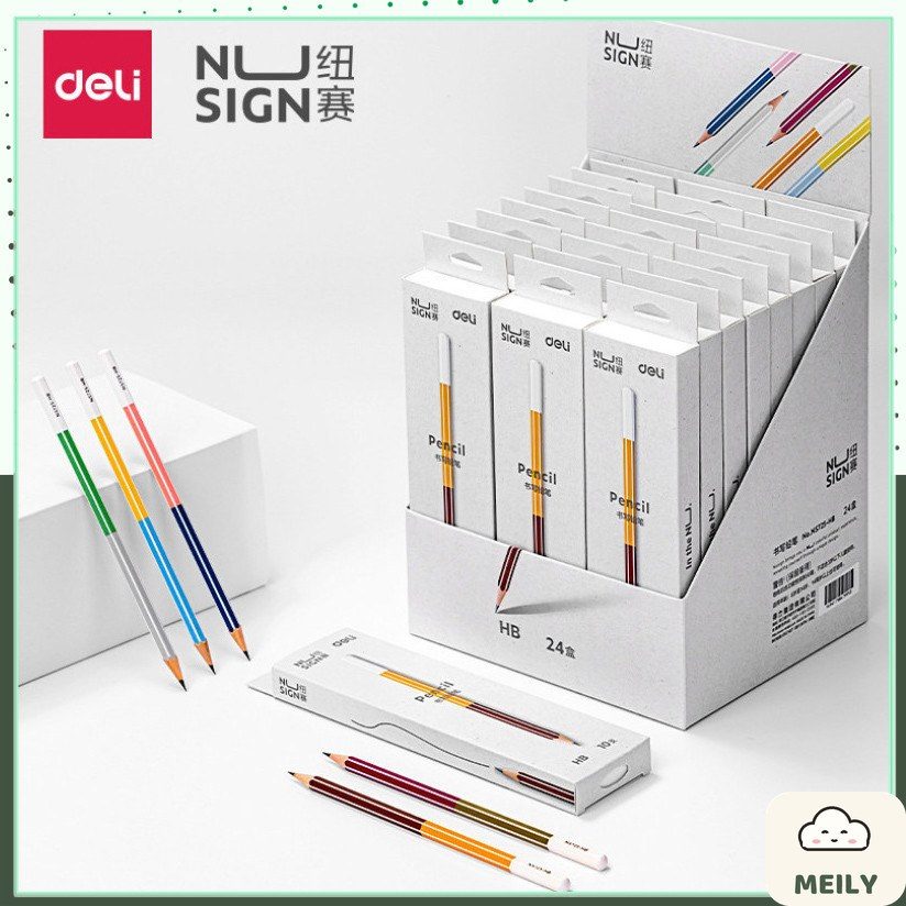 Bút chì ngòi cứng HB lục giác kẻ sọc B124