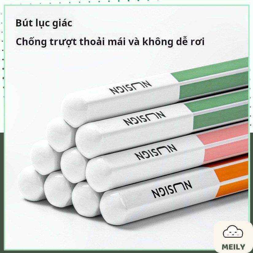 Bút chì ngòi cứng HB lục giác kẻ sọc B124