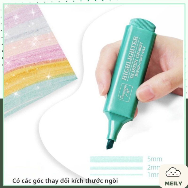 Bút highlight nhũ ánh kim lấp lánh màu pastel khổ lớn HI18