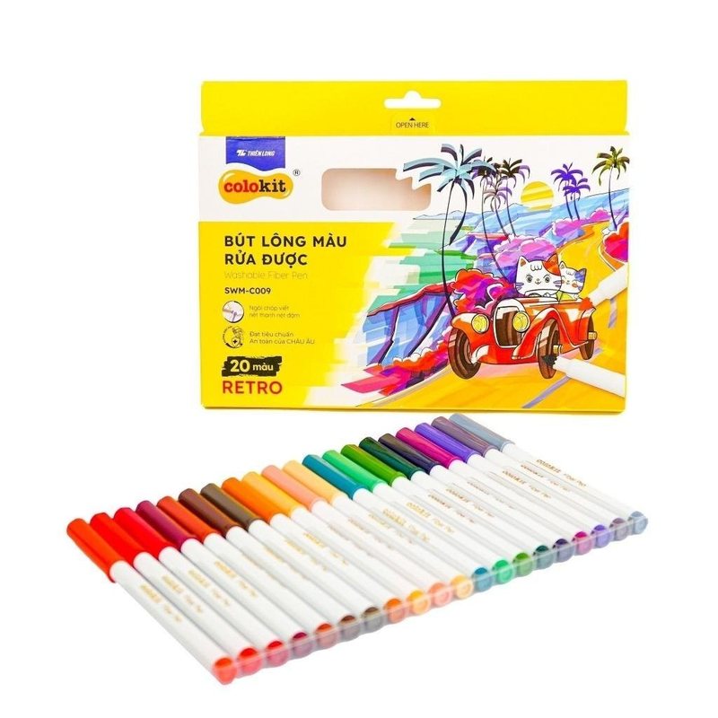 Bút Fiber Pen Thiên Long Colokit 36/20 màu bút viết Calligraphy - Bộ bút lông 20 màu Retro rửa được Fiber Pen Thiên Long SWM-C009