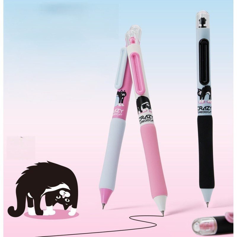 Bút gel 0.5mm mực đen đệm tay Crazy Tuxedo Cat B215