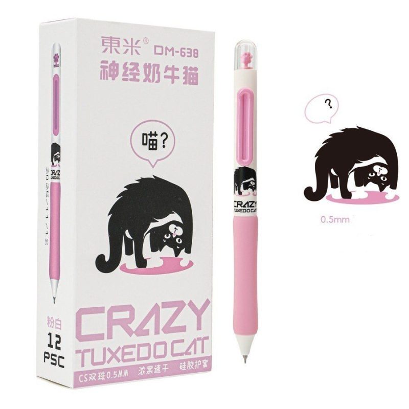 Bút gel 0.5mm mực đen đệm tay Crazy Tuxedo Cat B215