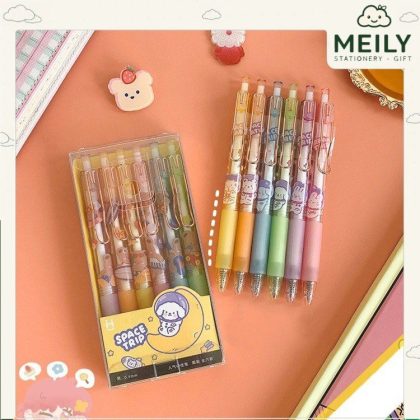 Bút gel bấm cài kim loại mực đen hoạt hình dễ thương B36