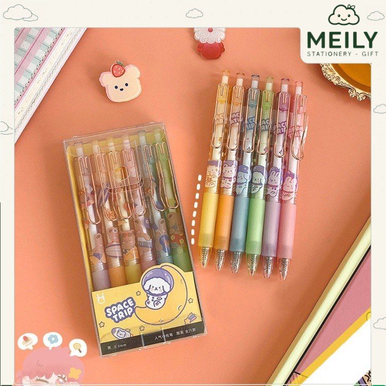 Bút gel bấm cài kim loại mực đen hoạt hình dễ thương B36