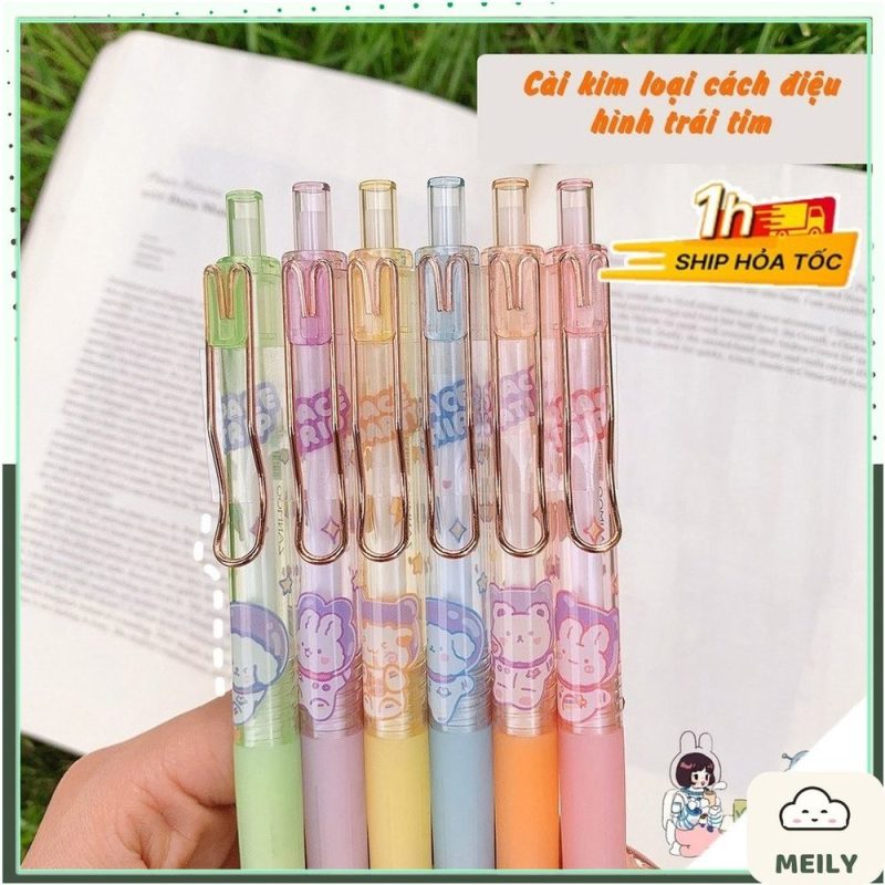 Bút gel bấm cài kim loại mực đen hoạt hình dễ thương B36