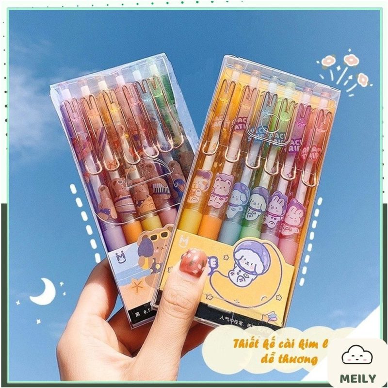 Bút gel bấm cài kim loại mực đen hoạt hình dễ thương B36