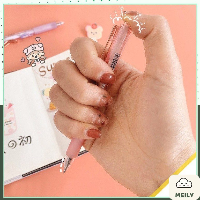 Bút gel bấm cài kim loại mực đen hoạt hình dễ thương B36