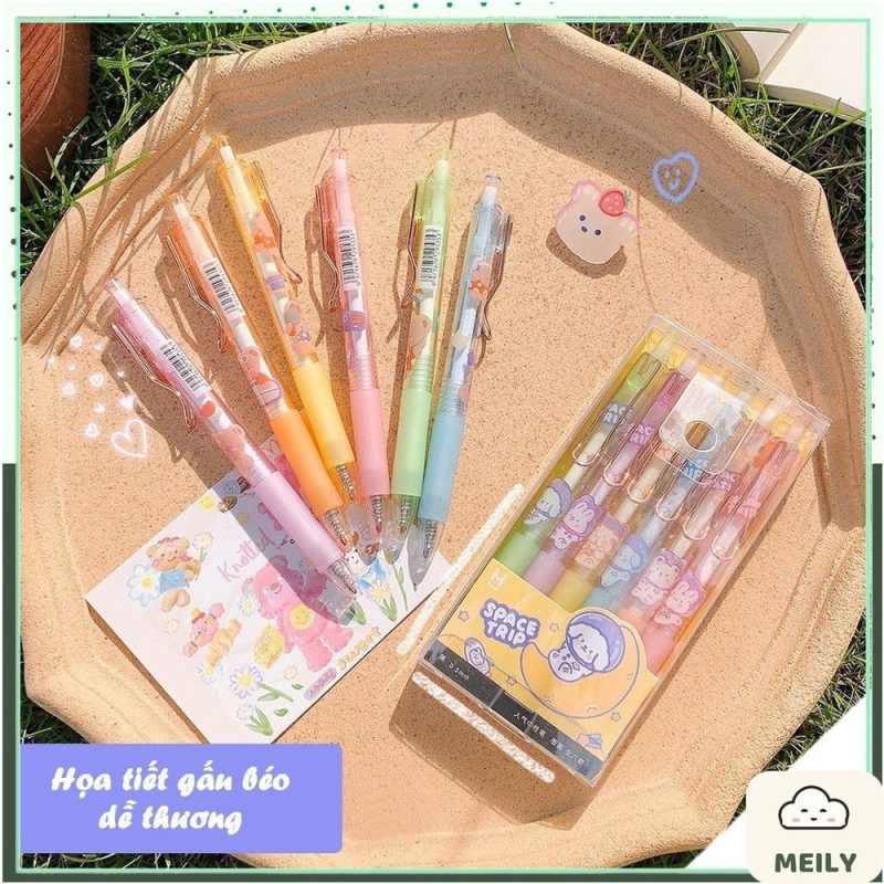 Bút gel bấm cài kim loại mực đen hoạt hình dễ thương B36