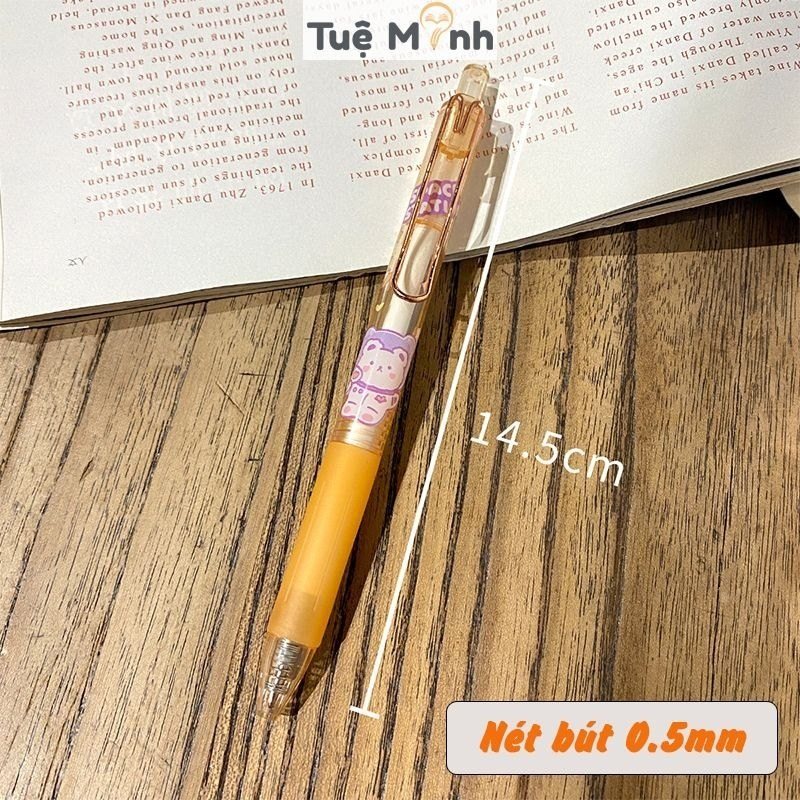 Bút gel bấm cài kim loại mực đen hoạt hình dễ thương B36 - Cam