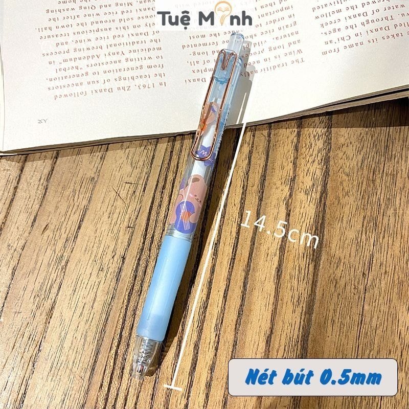 Bút gel bấm cài kim loại mực đen hoạt hình dễ thương B36 - Xanh dương
