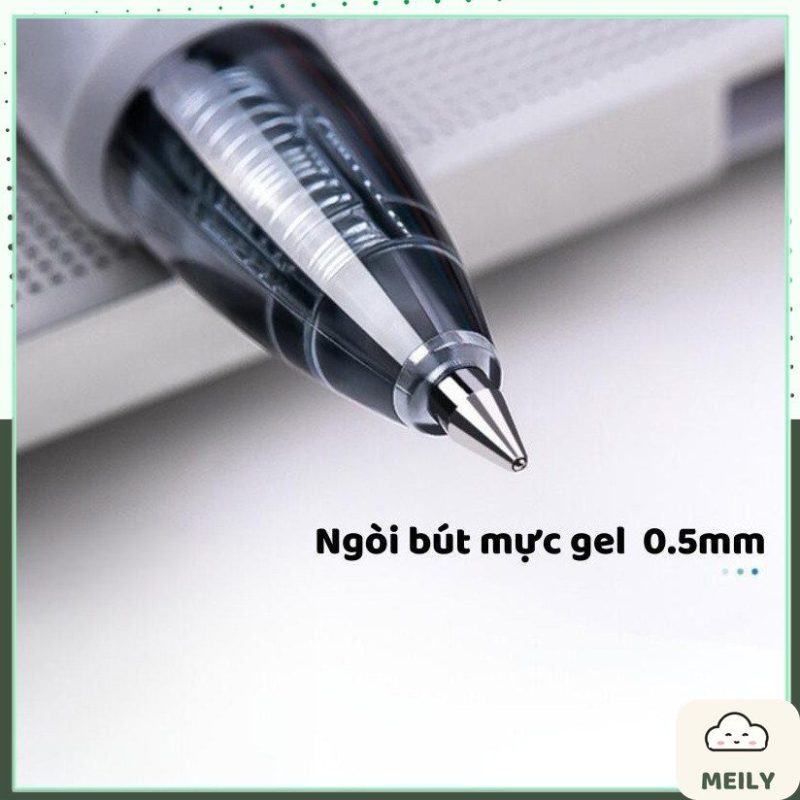 Bút gel bấm Deli mực đen thân trong đệm tay cao su độc đáo S08