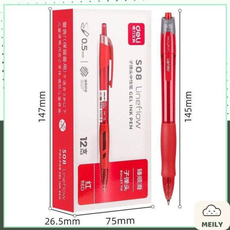 Bút gel bấm Deli mực đen thân trong đệm tay cao su độc đáo S08