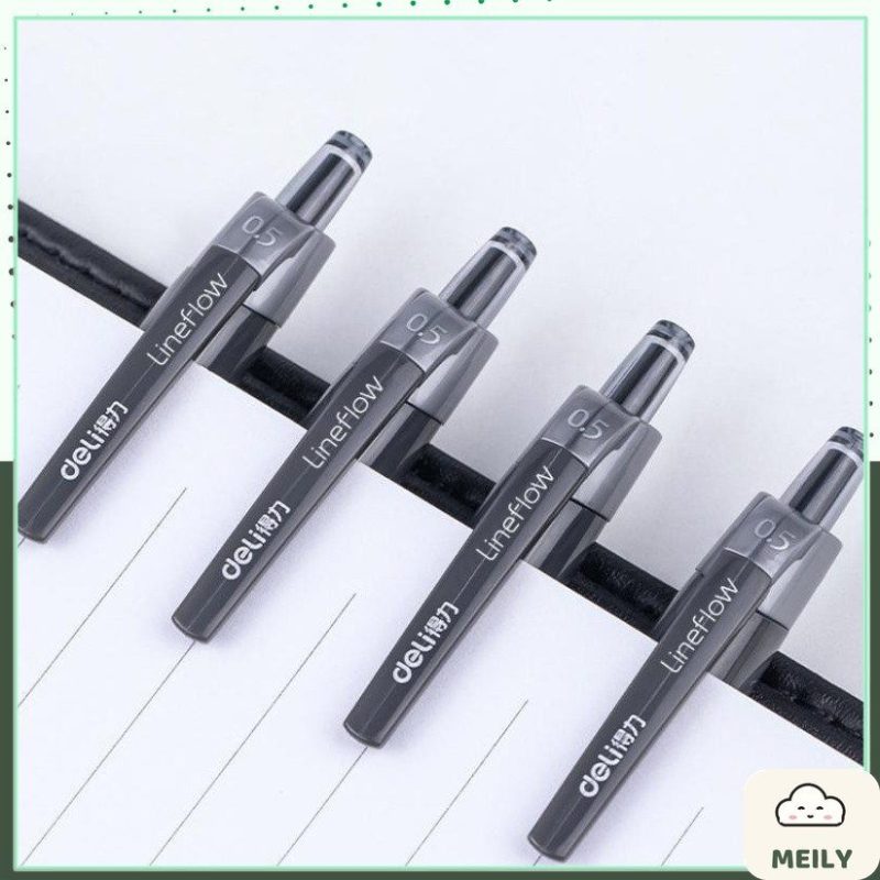 Bút gel bấm Deli mực đen thân trong đệm tay cao su độc đáo S08