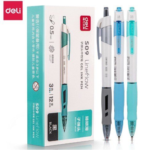 Bút gel bấm Deli mực đen thân trong đệm tay cao su độc đáo S08 - Bút bi Deli mực đen đệm tay pastel S09
