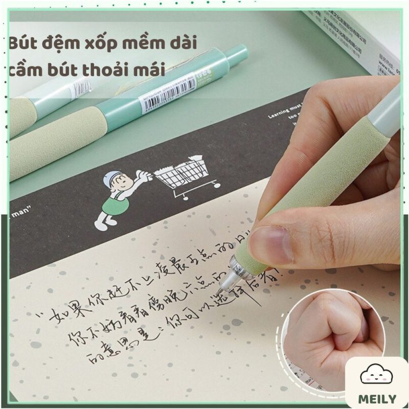 Bút gel bấm không tiếng động Languo ngòi ST mực đen B130