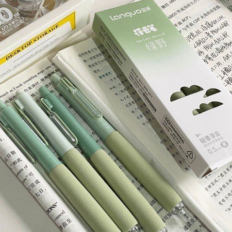 Bút gel bấm không tiếng động Languo ngòi ST mực đen B130 - xanh lá