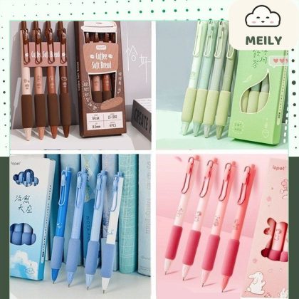 Bút gel bấm mực đen Lopet thiết kế Trendy 0.5mm viết cute cài kim