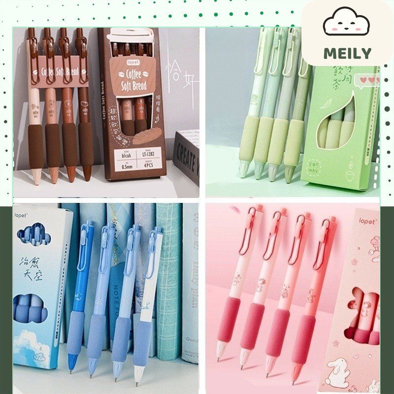 Bút gel bấm mực đen Lopet thiết kế Trendy 0.5mm viết cute cài kim