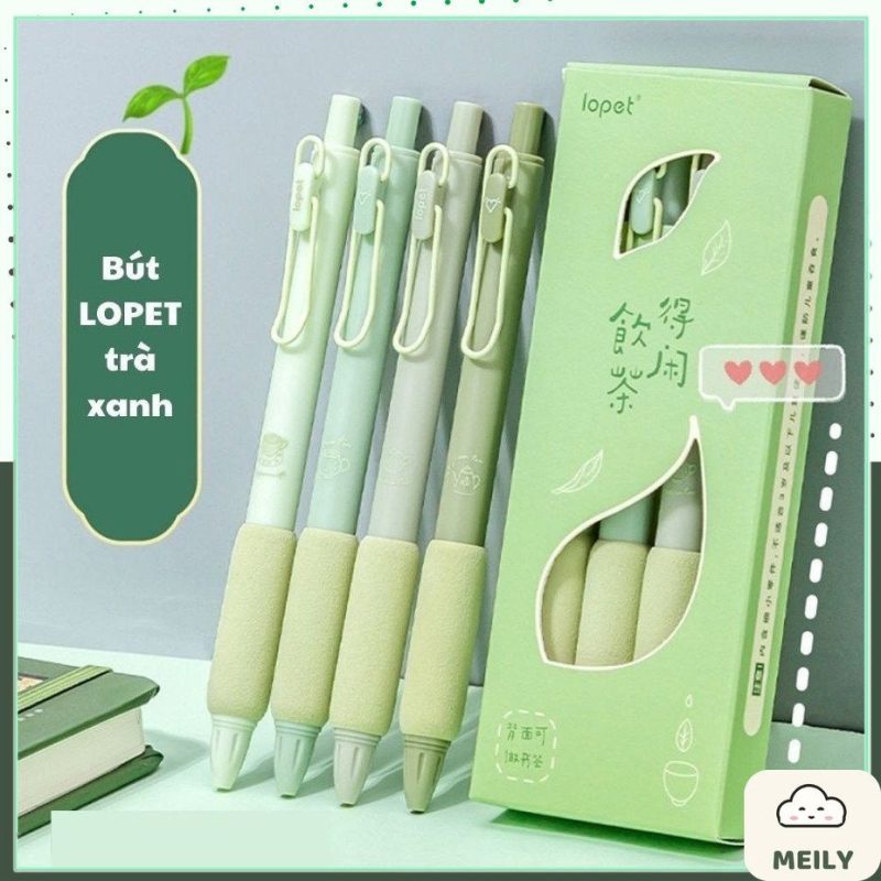 Bút gel bấm mực đen Lopet thiết kế Trendy 0.5mm viết cute cài kim