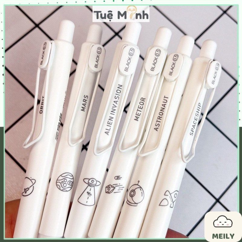 Bút gel bấm mực đen Lopet thiết kế Trendy 0.5mm viết cute cài kim