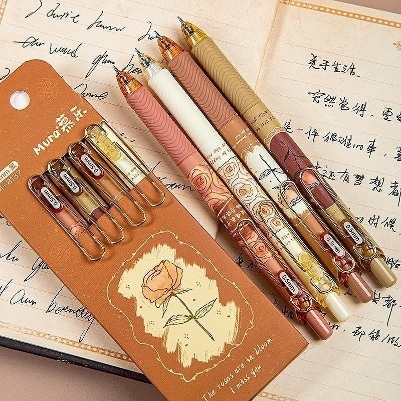 Bút gel bấm mực đen Lopet thiết kế Trendy 0.5mm viết cute cài kim - Bút bi bấm Hoa hồng Rose B73 m-8137