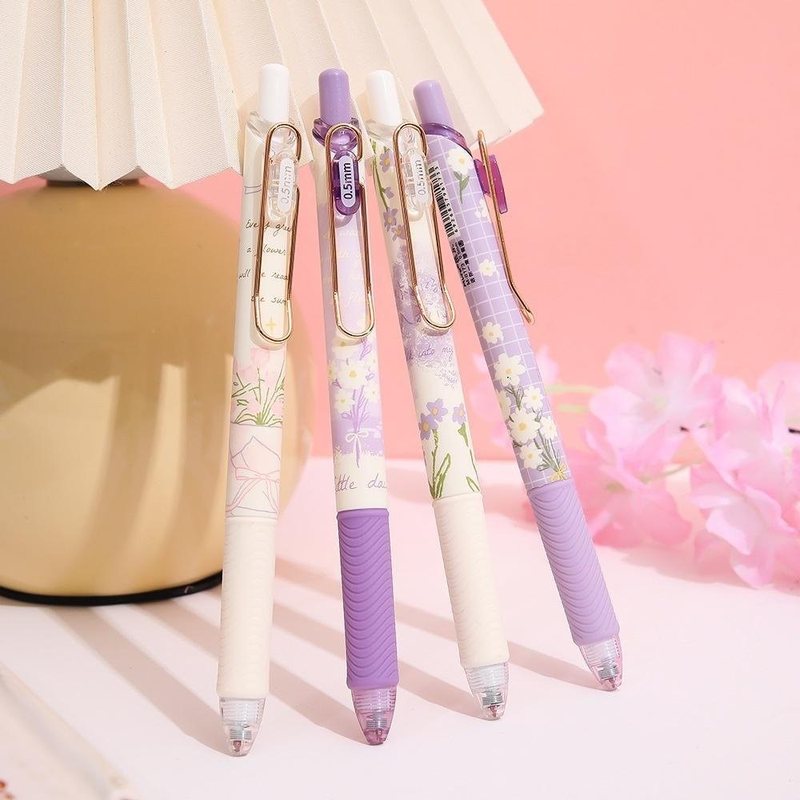 Bút gel bấm mực đen Lopet thiết kế Trendy 0.5mm viết cute cài kim - Bút bi Hoa Cúc tím B72 m-8173