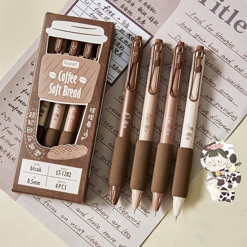 Bút gel bấm mực đen Lopet thiết kế Trendy 0.5mm viết cute cài kim - Bút bi Lopet cà phê Coffe B71 lt-1282