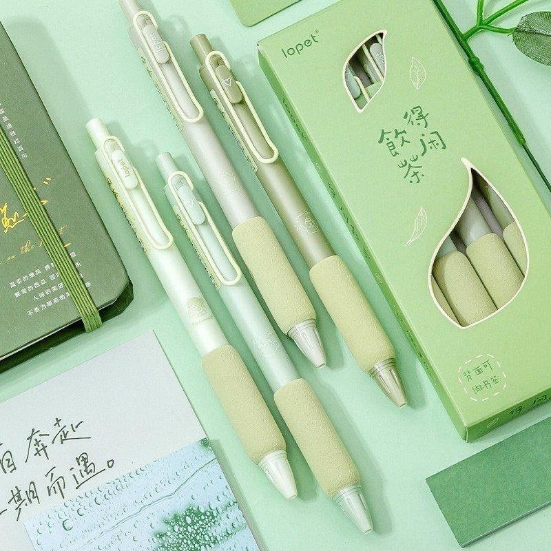 Bút gel bấm mực đen Lopet thiết kế Trendy 0.5mm viết cute cài kim - Bút bi Lopet cài kim loại trà xanh B86 lt-1268