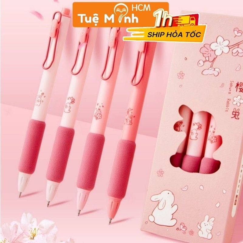 Bút gel bấm mực đen Lopet thiết kế Trendy 0.5mm viết cute cài kim - Bút bi Lopet cài kim loại hồng B84 lt-1302