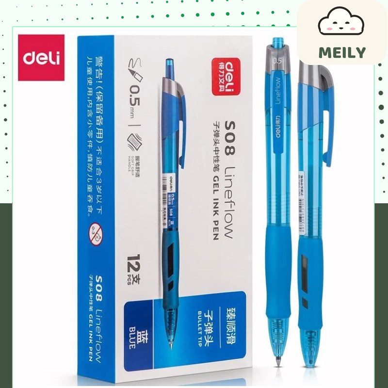 Bút Gel Deli Bi Nước Viết Bấm Mực Gel S08