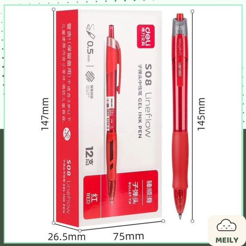 Bút Gel Deli Bi Nước Viết Bấm Mực Gel S08