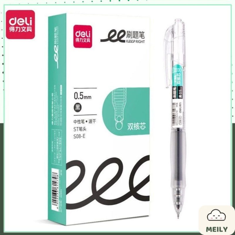 Bút Gel Deli Bi Nước Viết Bấm Mực Gel S08
