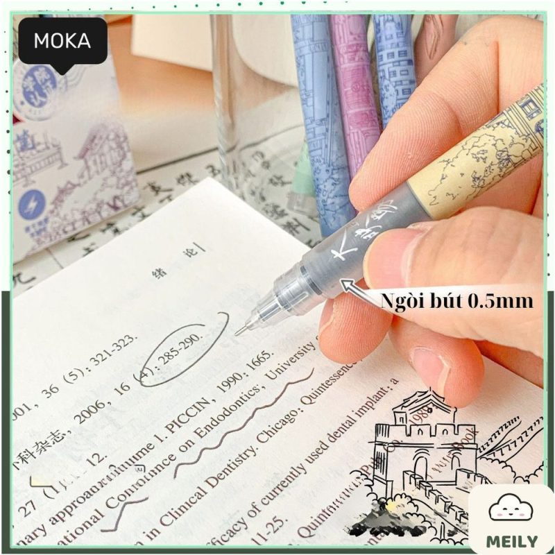 Bút gel Moka nghệ thuật in họa tiết chữ Moon Light