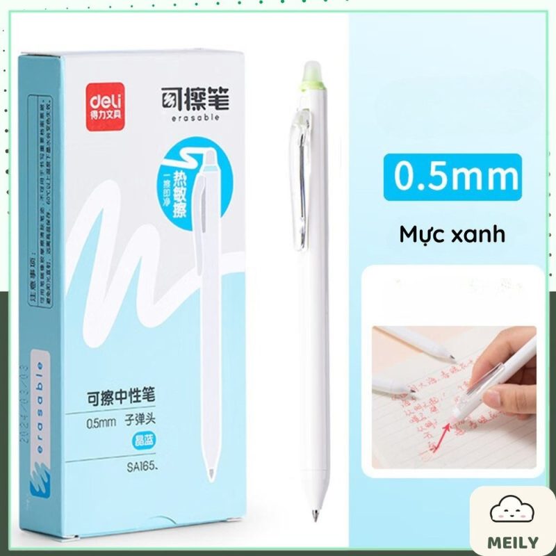 Bút gel mực xanh đen xóa được Deli SA165