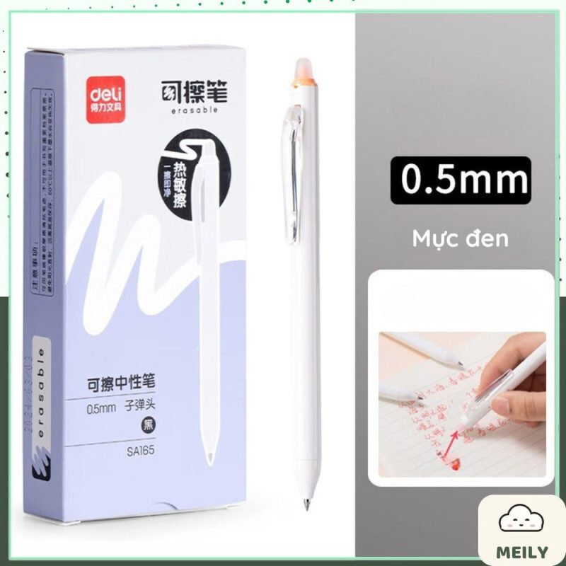 Bút gel mực xanh đen xóa được Deli SA165
